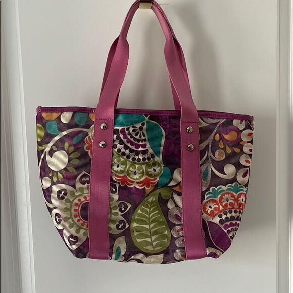 Vera Bradley Plum Crazy Purple and Multicolor Mesh Beach Floral Tote - Picture 3 of 7